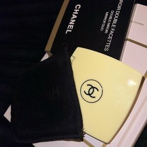 CHANEL Cream Compact Double Mirror with Black Suede Pouch